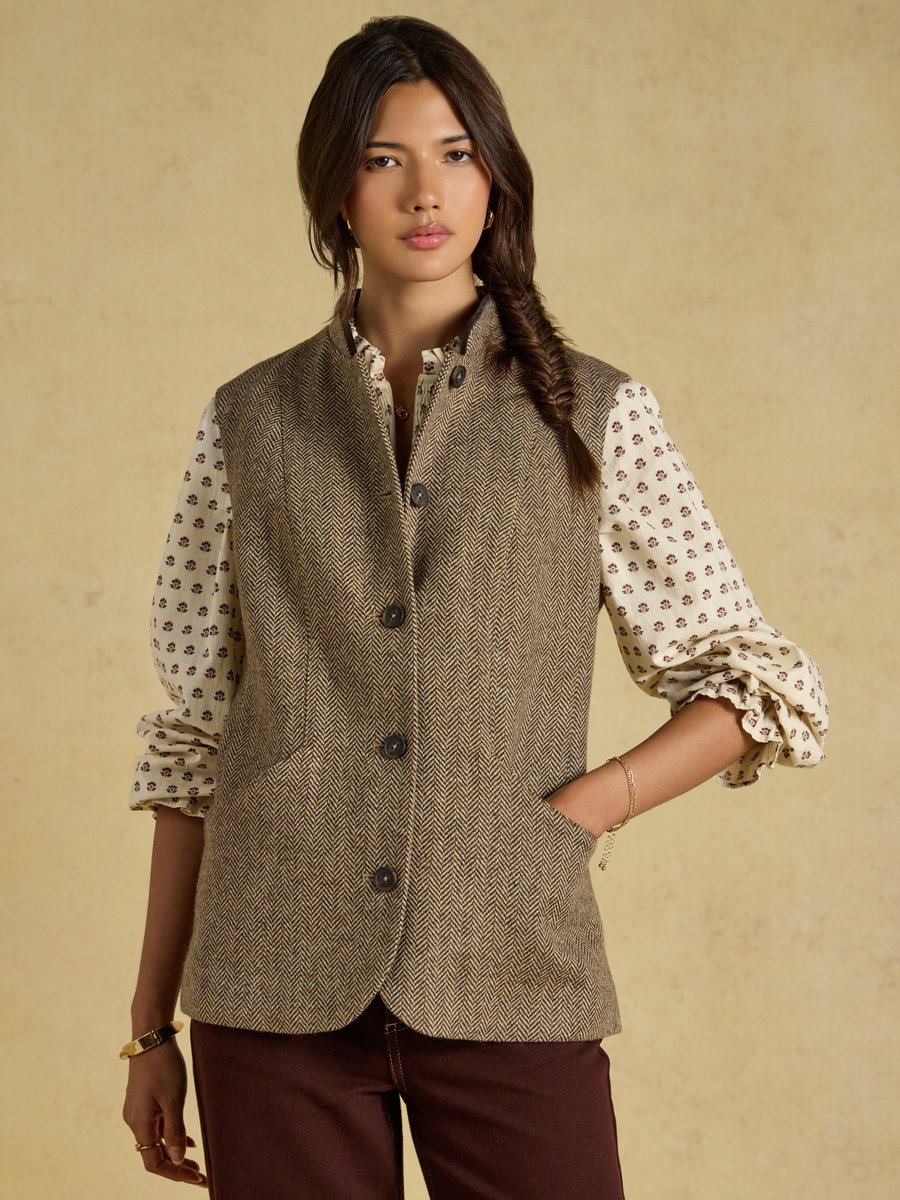 Joules Nehru Womens Tweed Fitted Gilet | Cluny Country 