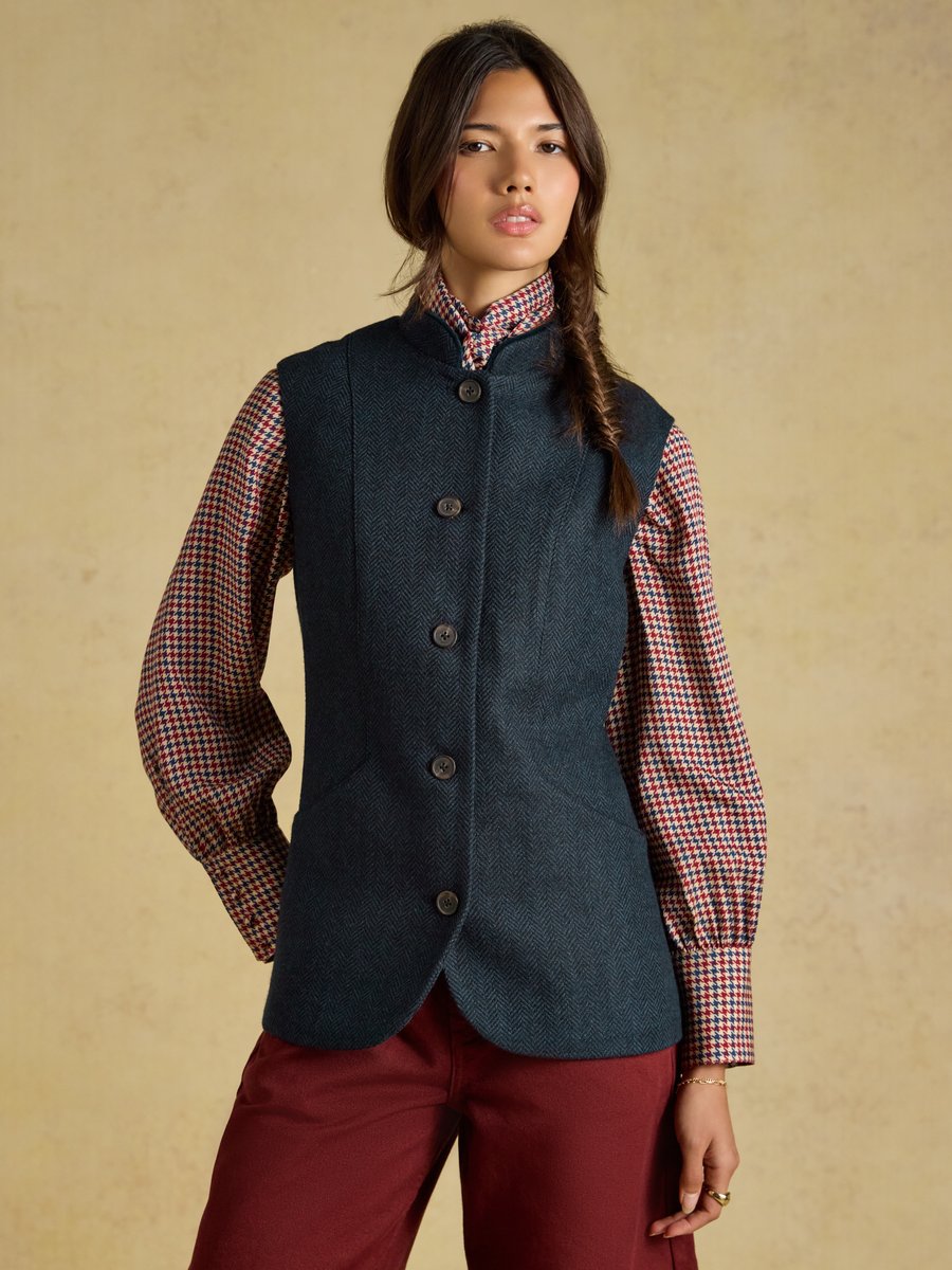 Joules Nehru Womens Tweed Fitted Gilet | Cluny Country 